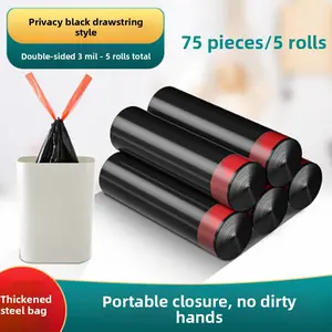 Drawstring garbage bag, portable thickened household garbage bag, disposable large automatic closing garbage bag