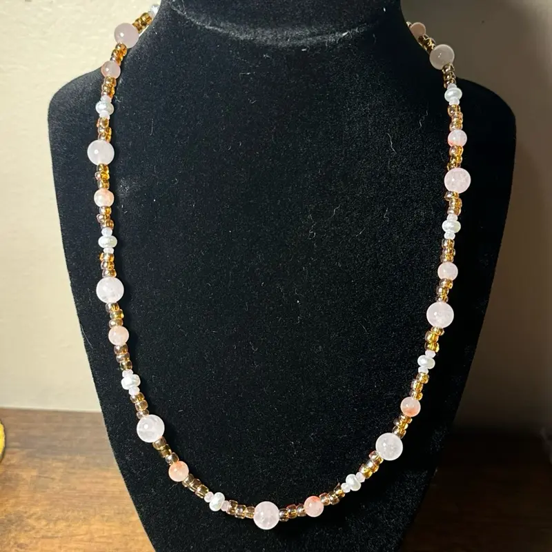Georgia Peach Necklace - Simple Design with Peach and Gold Beads on a Chain