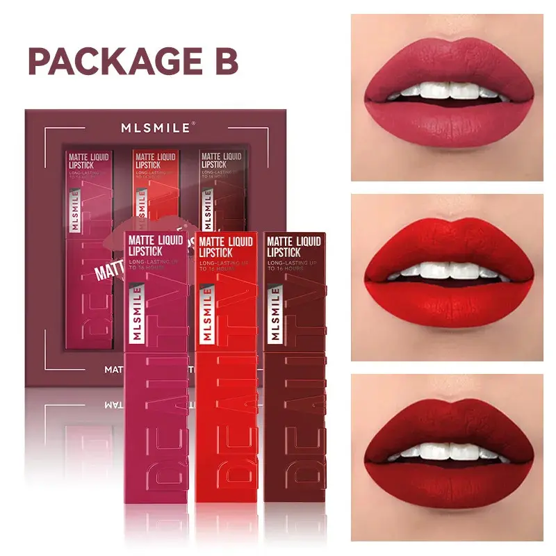 3-piece Set Make Up Velvet Gloss Lipstick Matte WLip oman Makeup Long-lasting Waterproof Cosmetics Lips Glosses Beauty Tint Lip Stain Kit Lip Cream