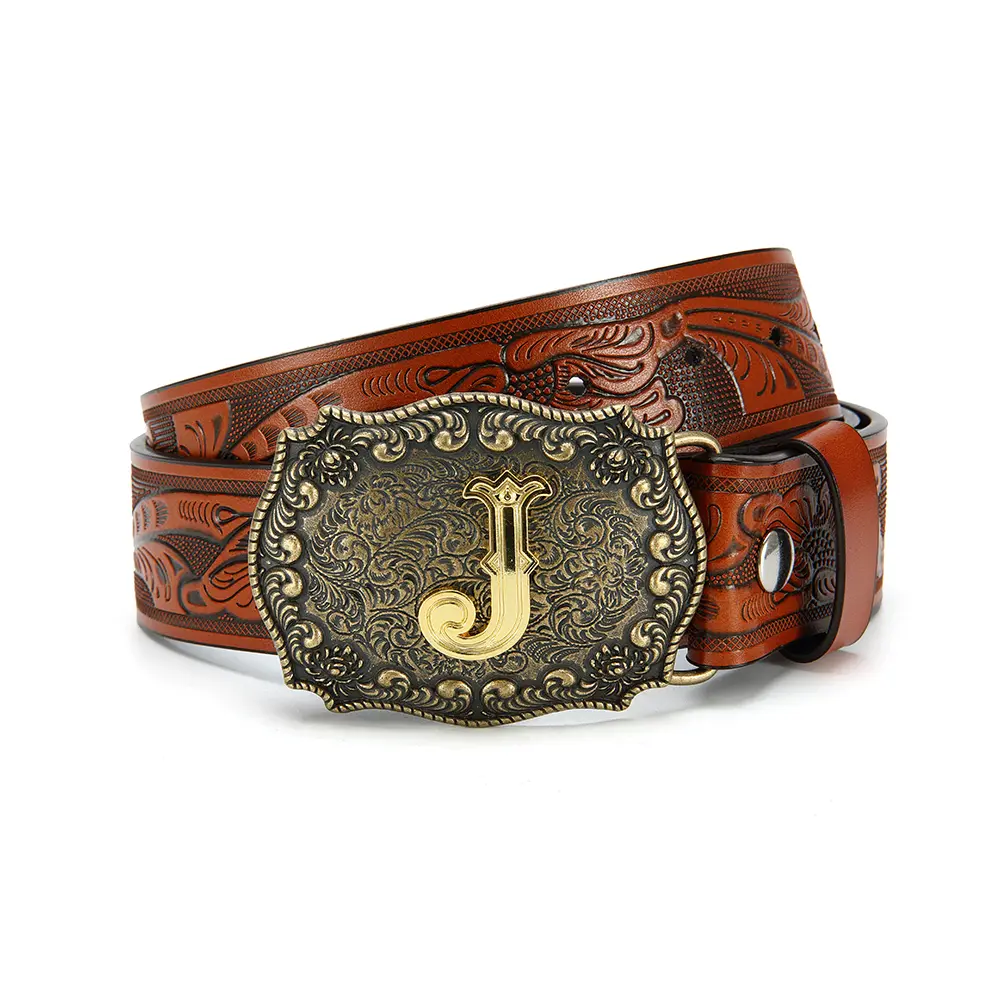 Classic Red Brown Real Leather Belt With Custom Letter Detail, Vintage Cowboy Aesthetic, Ideal Gift For Celebrating Special Occasions option