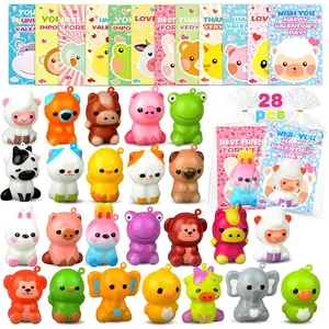 Valentines Day Gifts for Kids, 28 PCS Animal Squishy Toys Keychains with Valentines Day Cards, Valentines Day Classroom Exchange Party Favors for kids 4-8
