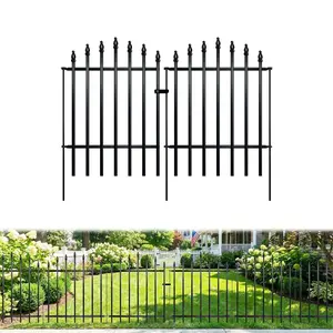 Arifaro Garden Decor Metal Fence Panels 32" H x 24" W ,5-Piece Set (4 Fence Panels + 1 Gate),Garden Accessories No Digging Decorative Garden Border Fence, Garden Raised Bed Rust-Resistant Black Landscape Edging for Flower Beds, Yard, Patio