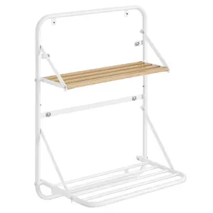 SONGMICS Clothes Drying Rack, Wall-Mounted Drying Rack Clothing, Foldable Drying Rack, Cloud White