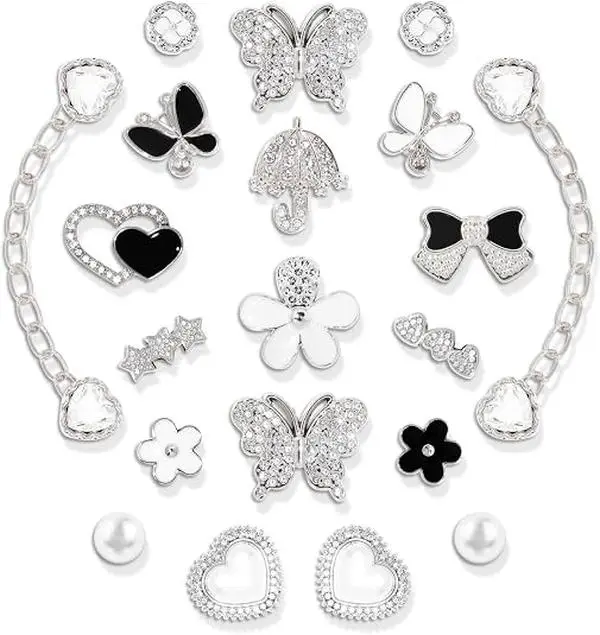 20 Pcs Bling Shoe Charms for Women, Butterfly Flower Rhinestone Shoe Accessories, Gold Chain Decorations for Clogs, Sandals and Slides