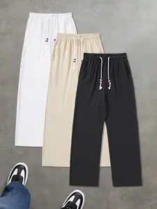 3-Pack Men’s Summer Wrinkled Linen Pure Cotton Pants — Versatile Streetwear/High-Street Style, Casual Loose Fit, Straight-Leg, Suitable for Sports, Fitness, and Running