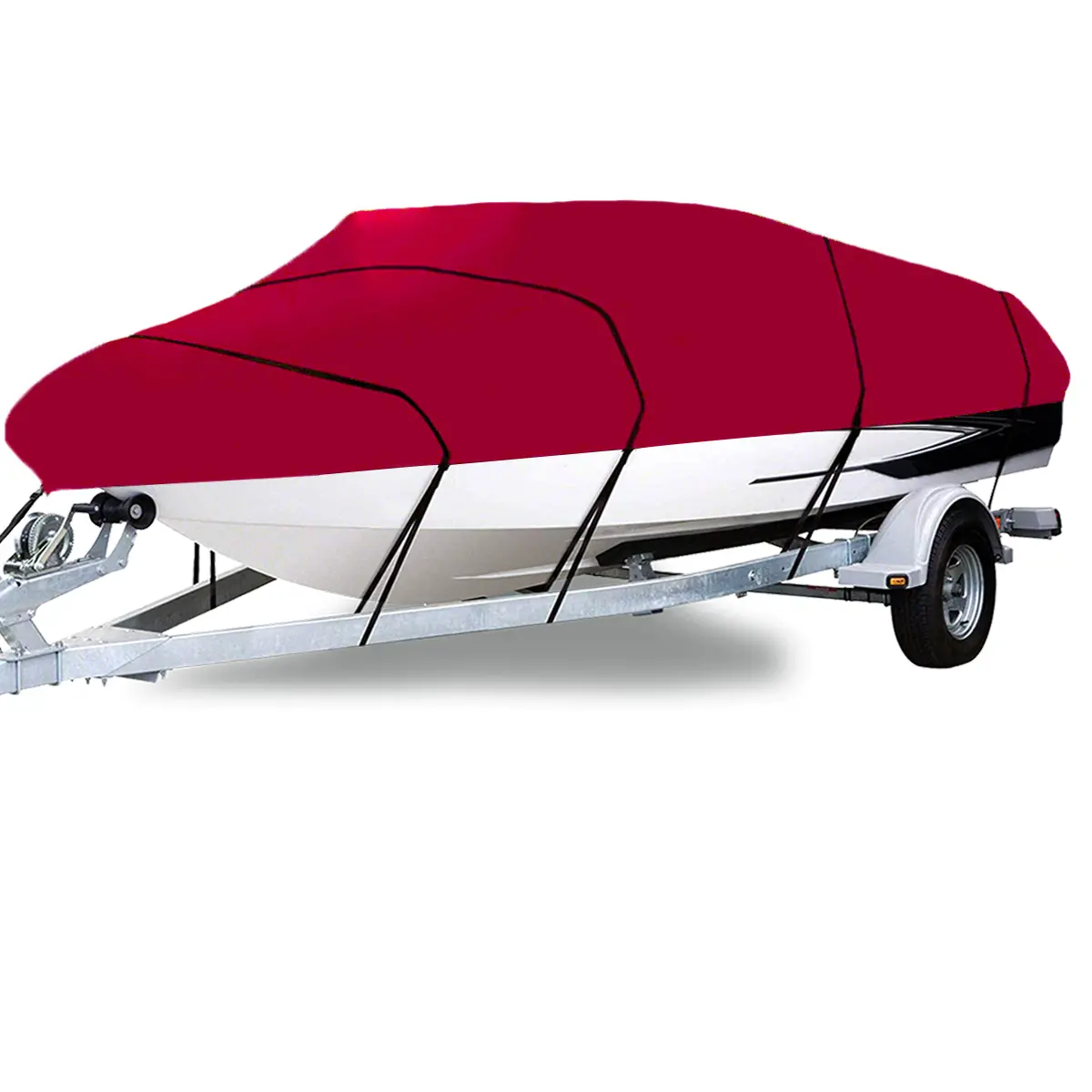 Heavy Duty 210D Waterproof Dustproof Boat Cover - 11-22FT Trailerable Boating Accessory for Fishing, Bass V-Hull Runabouts, Mooring (Red)