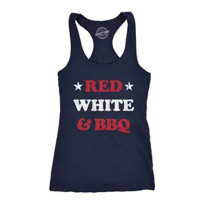 Womens Red White and BBQ Fitness Tank Funny Patriotic Barbecue Text Shirt for Ladies Funny Racerback Tank Cute Slimming Tank tops comfortable soft top Patriotic Tank Top for Women Funny Food Sleeveless Tee Navy