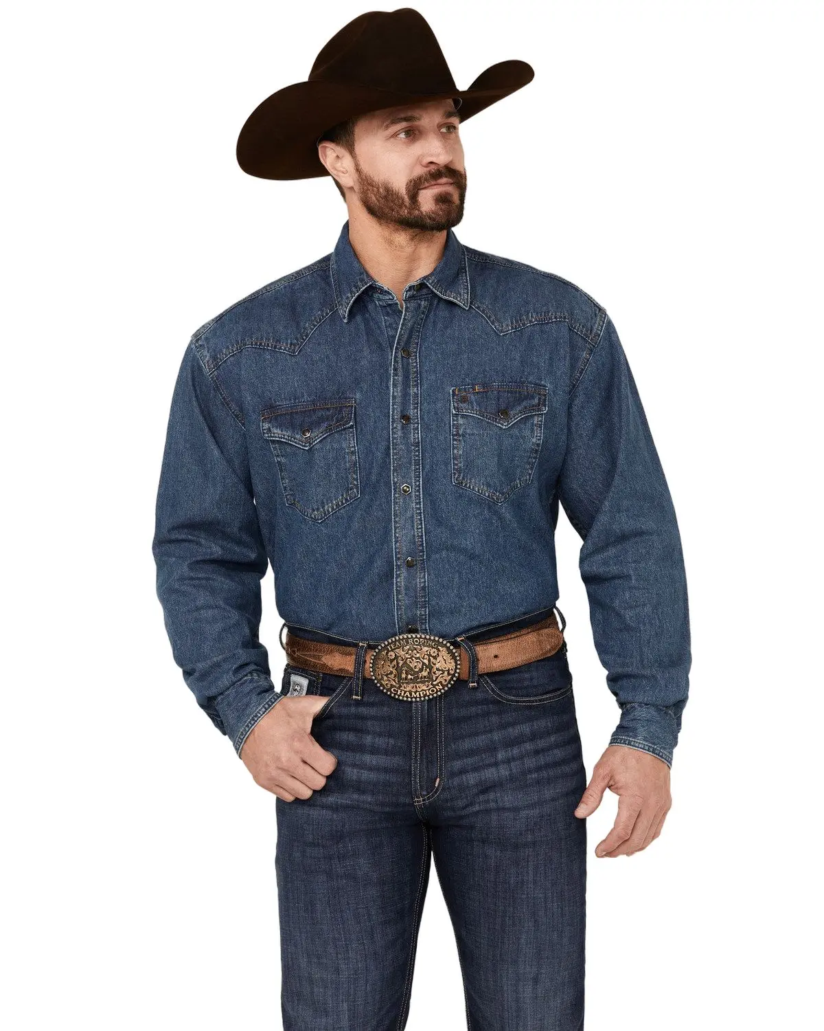 Stetson Men's Men'S Denim Long Sleeve Snap Western Shirt - 11-001-0465-0021 Bu