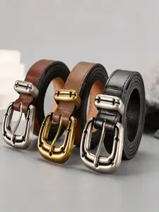 Women's Versatile Buckle Belt, Fashionable Waistband for Jeans Skirts Dresses, Casual Daily Wear Leather Belt for Ladies, Pu Leather Belts