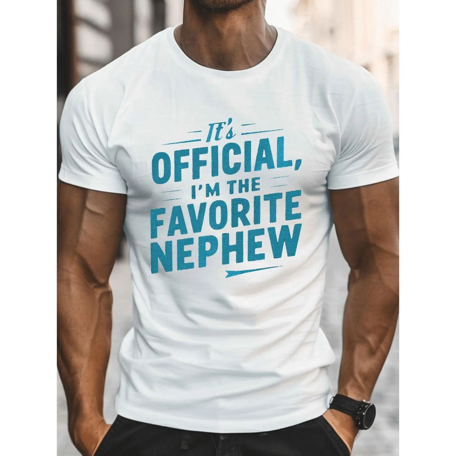 Mens Casual Crew Neck Cotton T Shirt With Favorite Nephew Print 100 Percent Polyester Knit Fabric Slight Stretch Regular Fit Lightweight Summer Top 150gsm Breathable Soft Durable Everyday Wear