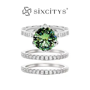 【V38】"Deck The Hall" 5 Carat Green Synthetic Moissanite Bohemian Petal Set Ring– Grand and Elegant Choice for Engagements, Weddings, or Special Events
