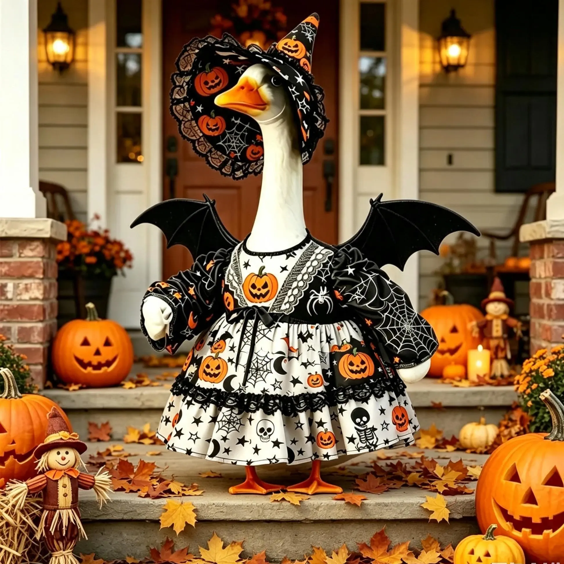 23-Inch Halloween Goose Costume Outfit, Cute Printed Pumpkin Witch-Themed Clothes with Hat & Wings, Farmhouse Fall Decor, Outdoor Porch Lawn Garden Festive Home Supplies Gift