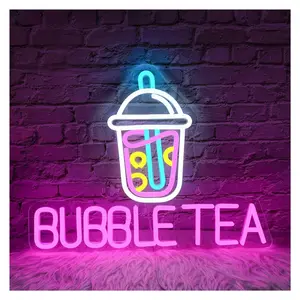 Sign Illuminated Bubble Tea Neon Light USB Powered Dimmable Boba Tea Wall Decor Signs, Shop Decoration USB Lamp 32cm×42cm