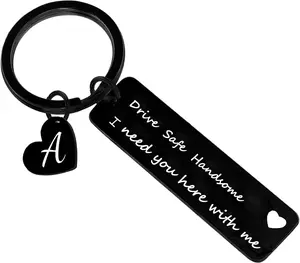 Drive Safe Keychain for Boyfriend Husband Dad 26 Initial Letter Keyring Valentines Day Gifts for Him Husband Gifts