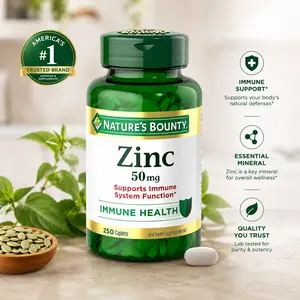 Nature’s Bounty Zinc 50mg, Immune Support & Antioxidant Supplement, Promotes Skin Health, 1 Caplet Per Day, Gluten Free, 250 Vegetarian Caplets