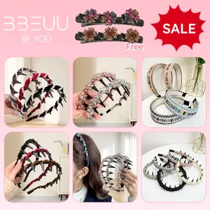 BBEUU Buy 1 Get 2 FREE New Upgraded Vintage High Cranium Artificial Pearl Hairband Handmade 4-Leaf Clover Hair Clip FREE