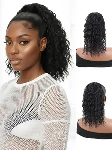 Ponytail Extension 14 Inch Drawstring Ponytail Hair Extensions for Women Natural Black Short Kinky Curly Ponytail Fake Piece with 1 Secure Clips, e for Daily & Party Wear