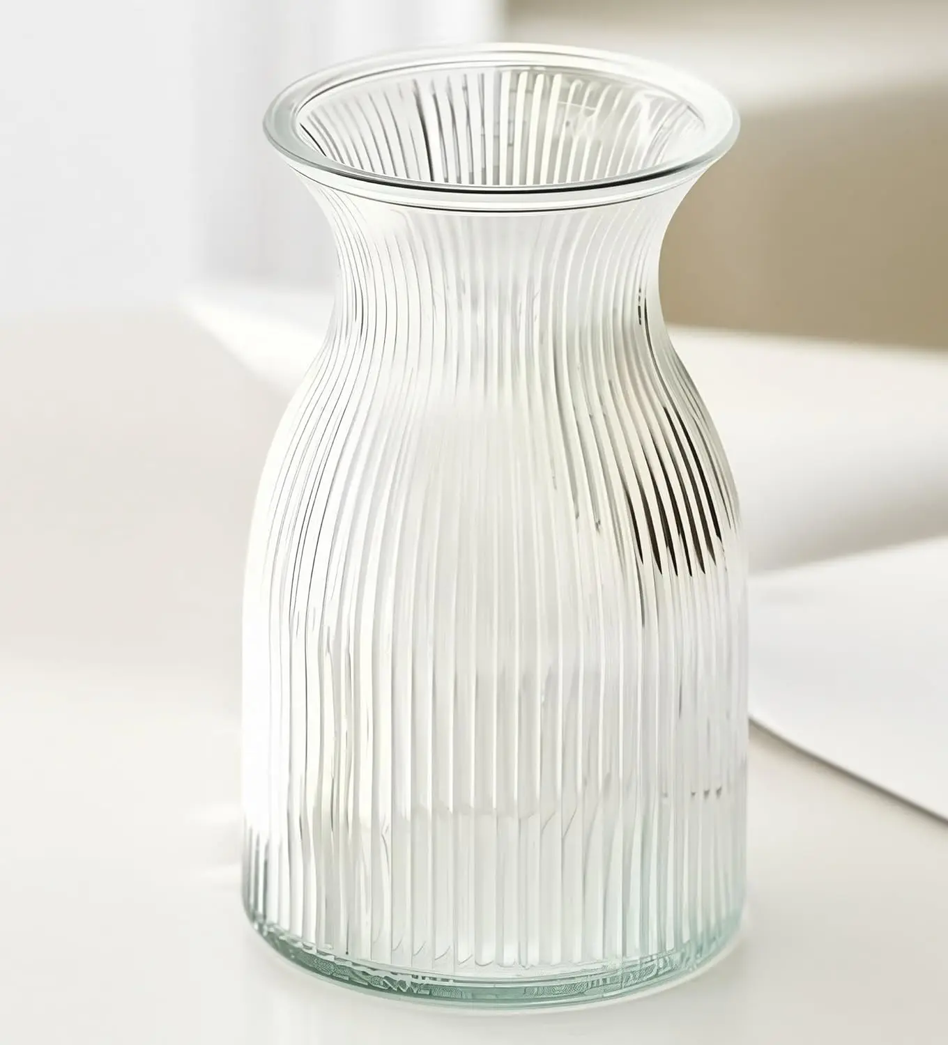 New 2026 Design Ribbed Glass Vase Wide - 8 Inch Tall Ribbed Vase for Wedding Reception, Home Decor, Housewarming Gift - Decorative Flower Vases - Bud Vase for Centerpieces & Cylinder Vases