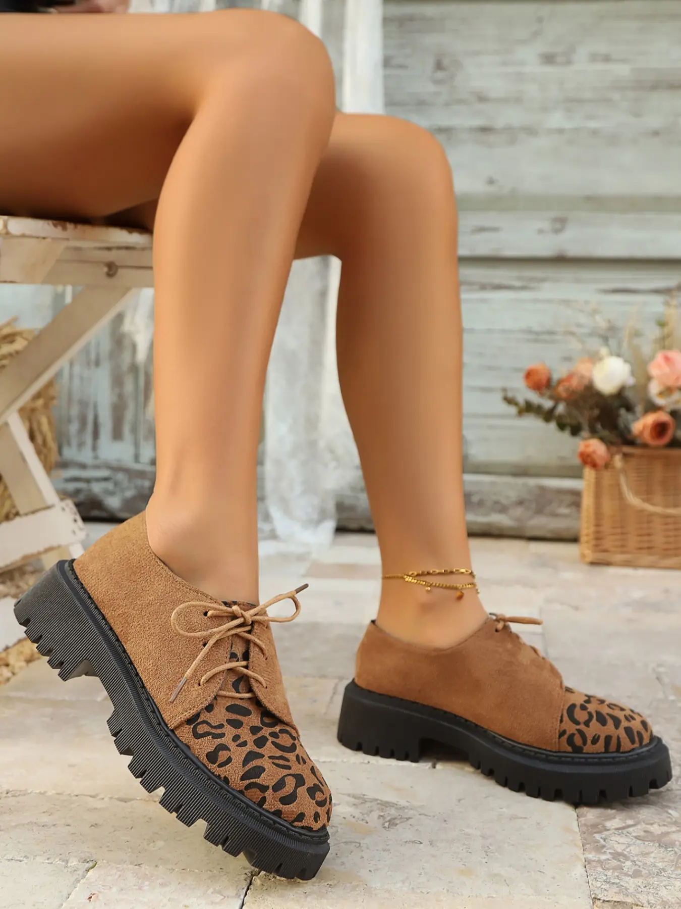 Women's Casual Round Toe Loafers, Size 36-42, Thick Sole Flatform Lace-Up Shoes, All Seasons Comfortable Footwear, Fashionable Design