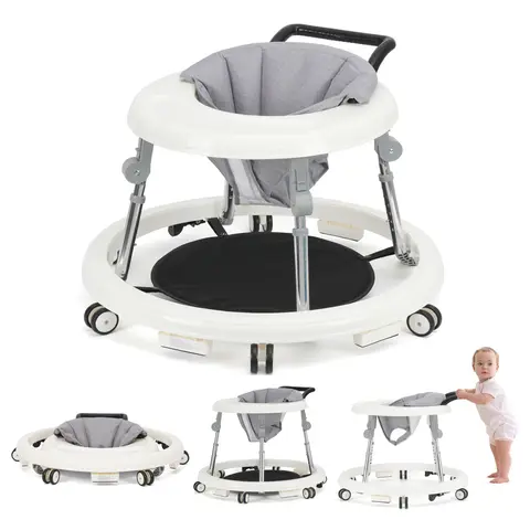 Portable 9-Adjustable Foldable Toddler Push Walker - Multi-Functional Activity Center, Smooth Wheels Travel Floorwalker Seat for 7-18 Months Infants, Walkers for Babies,Fall Deals For You