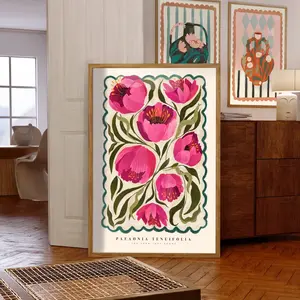 Bright Colourful Art Print, Summer Peony, Bathroom, Colourful Quirky Handrawn Art, Gallery Wall, Modern Art Print, Peonies, Room Decor, Unframed