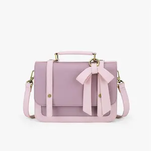 ECOSUSI Small Crossbody Bags Vintage Satchel Work Bag Vegan Leather Shoulder Bag with Detachable Bow