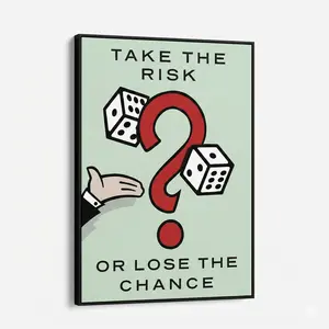 Motivational Monopoly Canvas Wall Art - Take The Risk Or Lose The Chance - Modern Office & Game Room Decor - Framed Inspirational Entrepreneur Poster