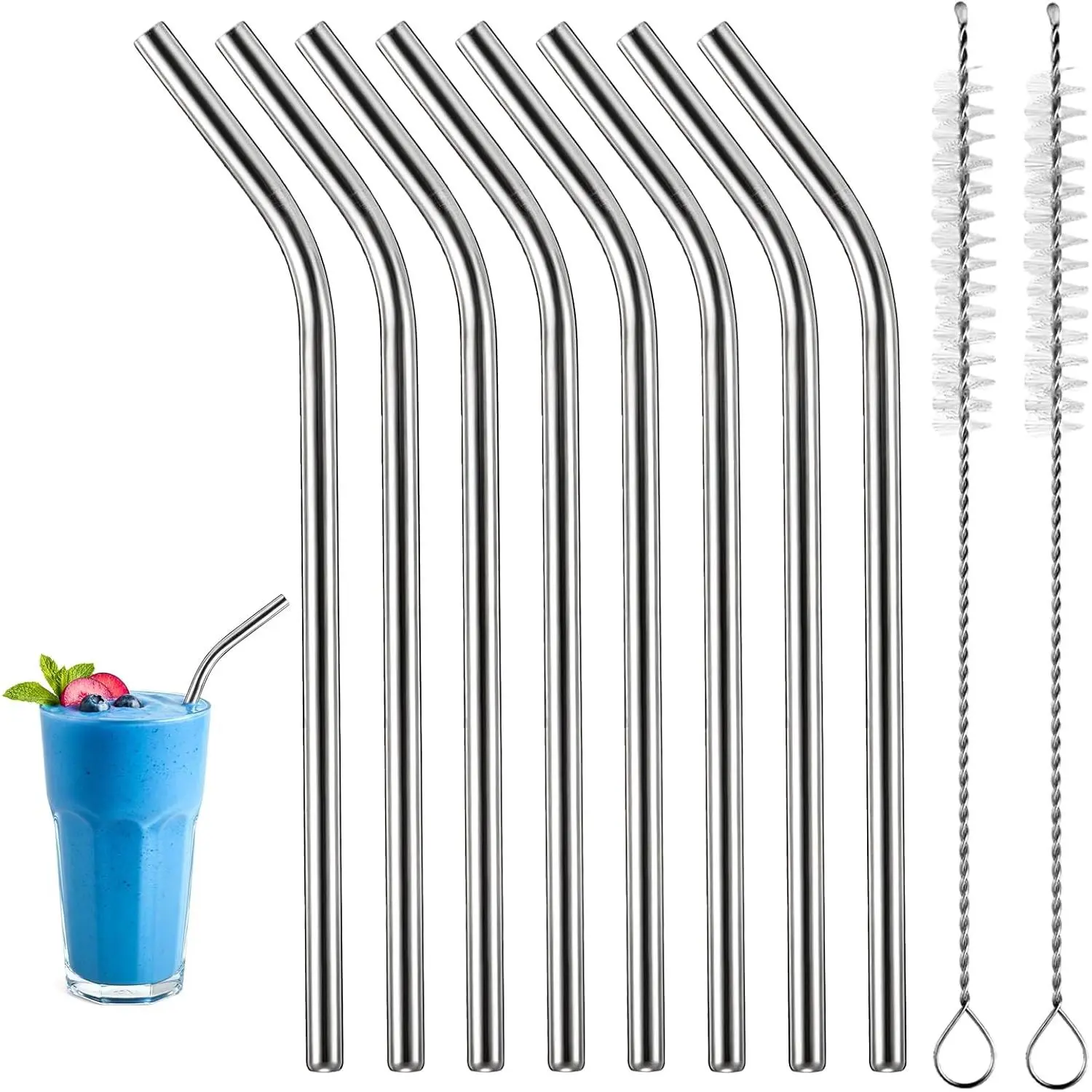 8 Pack 6 Inch Short Metal Straws Stainless Steel Straws  Bent Metal Straw for  with 2 Cleaning Brush Drinking Straw for Coffee Mugs Small Glasses Cups