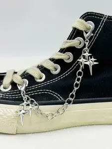 2pcs Star Pendant Shoe Chains, Detachable Buckle Design, DIY Boot Decoration Accessories, Casual Style Shoes Chain for All Seasons