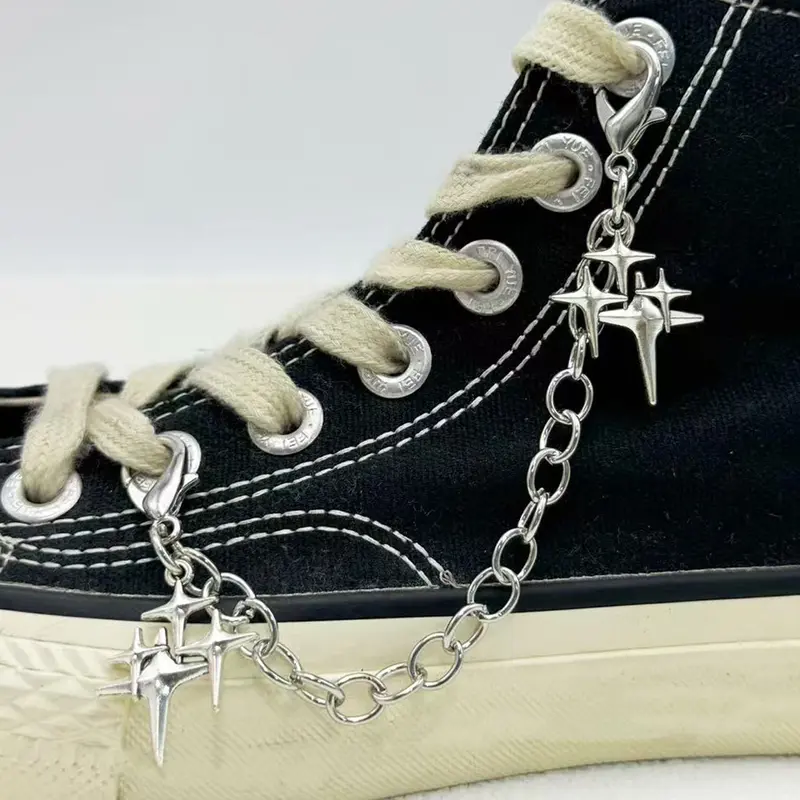 2pcs Star Pendant Shoe Chains, Detachable Buckle Design, DIY Boot Decoration Accessories, Casual Style Shoes Chain for All Seasons Chain Shoe Charms