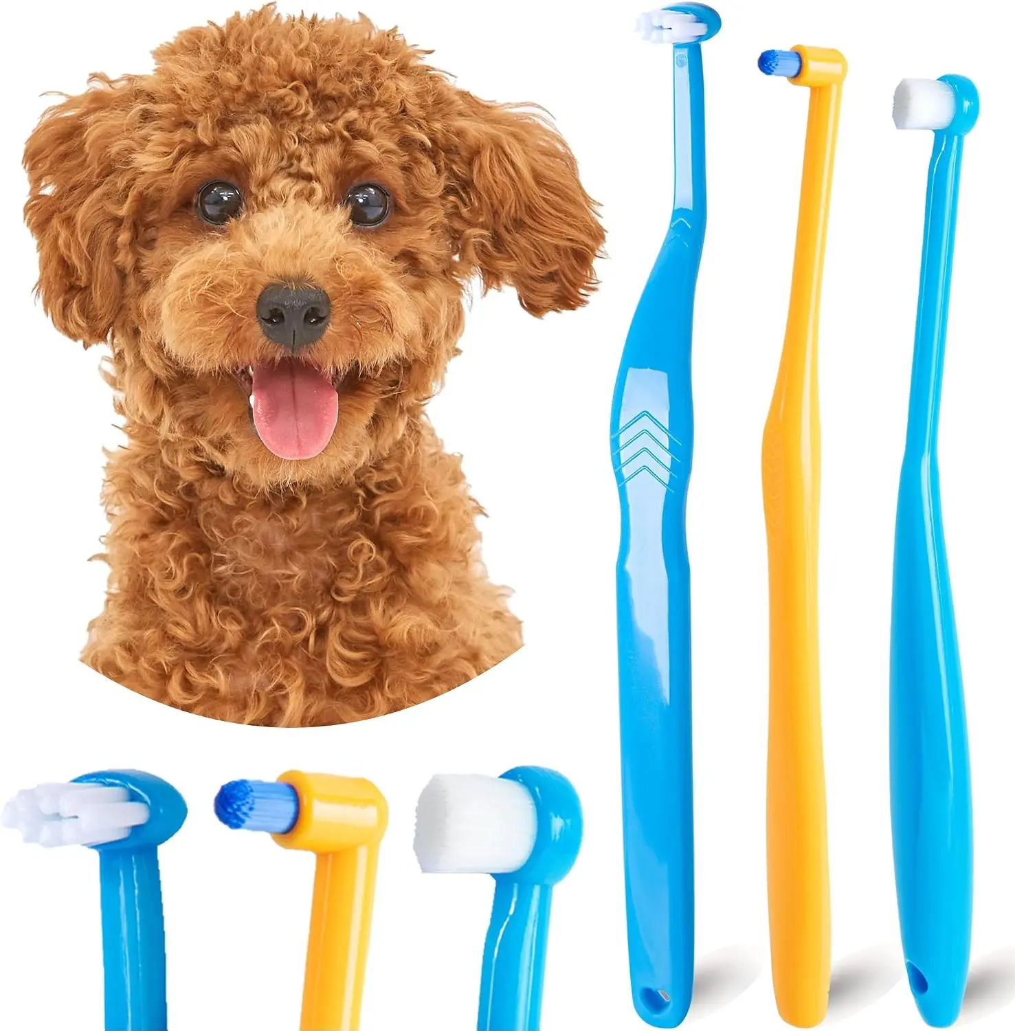 Small Dog Toothbrush, Cat & Puppy Tooth Brushing Kit, Mini Tuft Horizontal Head Teeth Brush for Kitten & Tiny Pet, Doggy Toothbrushes Deep Dental Cleaning, 3 PCS