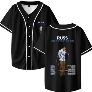 Russ Into The Wild Tour 2025 Merch Baseball Jersey V-Neck Shirt Women Men Short Sleeve Streetwear Clothes