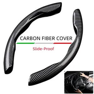 Steering Wheel Covers,2PCs Carbon Fiber Anti-Skid Clip on Car Steering Wheel Cover Protector, Universal Fit For Most 15inch Car Wheel Cover Protector,Black