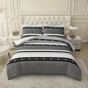 3-Piece Mica Striped Bedroom Bedding Set, Includes 1 Duvet Cover & 2 Pillowcases, Soft Easy Care, All-Season Decorative, Modern Bedding Set