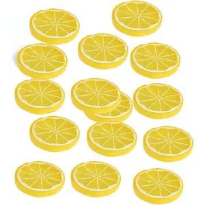 15 Pcs 2 Inch Yellow Artificial Lifelike Lemon Peels for Home and Party Decoration (Yellow Lemon Block, 15)