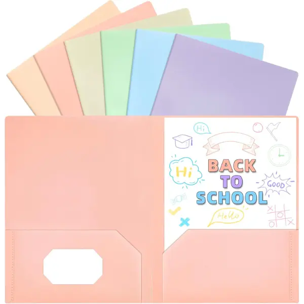 Plastic Folder with Pockets for School 2 Pocket 6 Pack Pastel Colors | Colored File Pocket Folder for Documents Letter Size with Business Card Slot Back to School Office Teacher Supplies