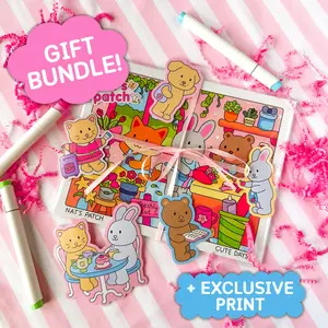 Nat's Patch Cute Days Coloring Book + Stickers Gift Bundle