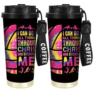 1pc 18oz Insulated Stainless Steel Tumbler | Hot/Cold Retention, Leakproof | Tie-dye Volleyball Bible Verse Design, Camping Coffee Cup, Insulated Water Bottle