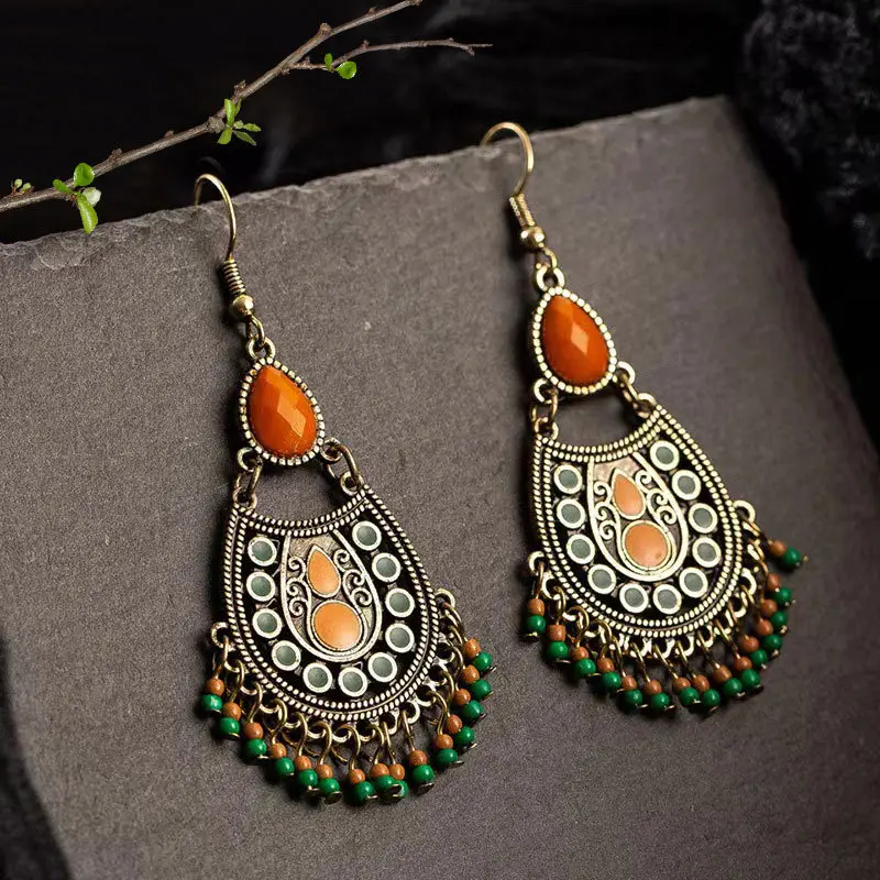 H2329 1 Green Rice Bead Earrings