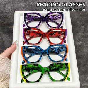 Women's Plastic Square Frame Reading Glasses, Reading Eyeglasses, Floral Patchwork Design, Vintage Style, Casual Fashion, 4 Pairs Set