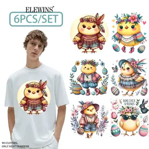 6 pieces of Bohemian Easter chick gold foil heat transfer, DTF gold foil transfer. Perfect for T-shirts, hoodies, jeans, backpacks, and pillows. Machine washable plastic | Washable plastic transfer paper suitable for men and women.
