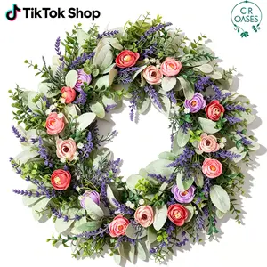 CIR OASES 22-Inch Blue Wildflower Spring-Summer Wreath Handmade Decorative Front Door Wreath for Home Farmhouse Porch Indoor-Outdoor Wall Window Decor  summervibes