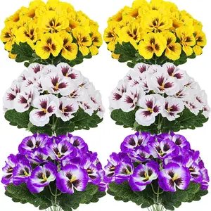 Artificial Fake Pansy Flowers for Outdoor, 12 Bundles Faux Silk Pansies Flowers Wildflowers for Spring Summer Planter Front Door Porch Yard Patio Window Box Home Decor Lifelike Artificial Flower (Purple, Yellow, White)