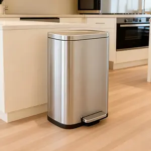 50L/13Gal Heavy Duty Hands-Free Stainless Steel Commercial/Kitchen Step Trash Can, Fingerprint-Resistant Soft Close Lid Trashcan, 50L / 13 GAL