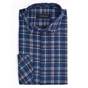 Fortugo Men's Slim Fit Button Down Full Sleeve Plaid Solid Shirts Premium Cotton Fabric for Comfort Style Multicolor Options Available