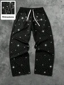 Trendy All-Over Rhinestone Design Sweatpants, Casual Loose Fit with Drawstring Waist, Unisex Fashion Joggers for All Seasons