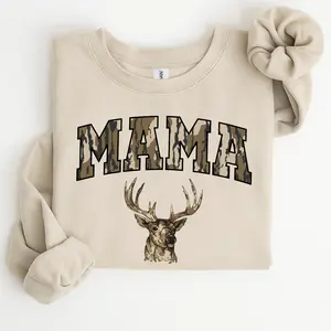 Vintage Mama Deer Hunting Camo Bottomland Sweatshirt, Mama Hunting Season Graphic Crewneck, Women’s Outdoor Casual Pullover, Mother’s Day Gift