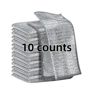 10 Counts Non Scratch Wire Dishcloth, Multipurpose Wire Dishwashing Rag for Wet and Dry, Multifunctional Dish Rags for Washing Dishes, Reusable Steel Wool Scrubber for Kitchen Cleaning