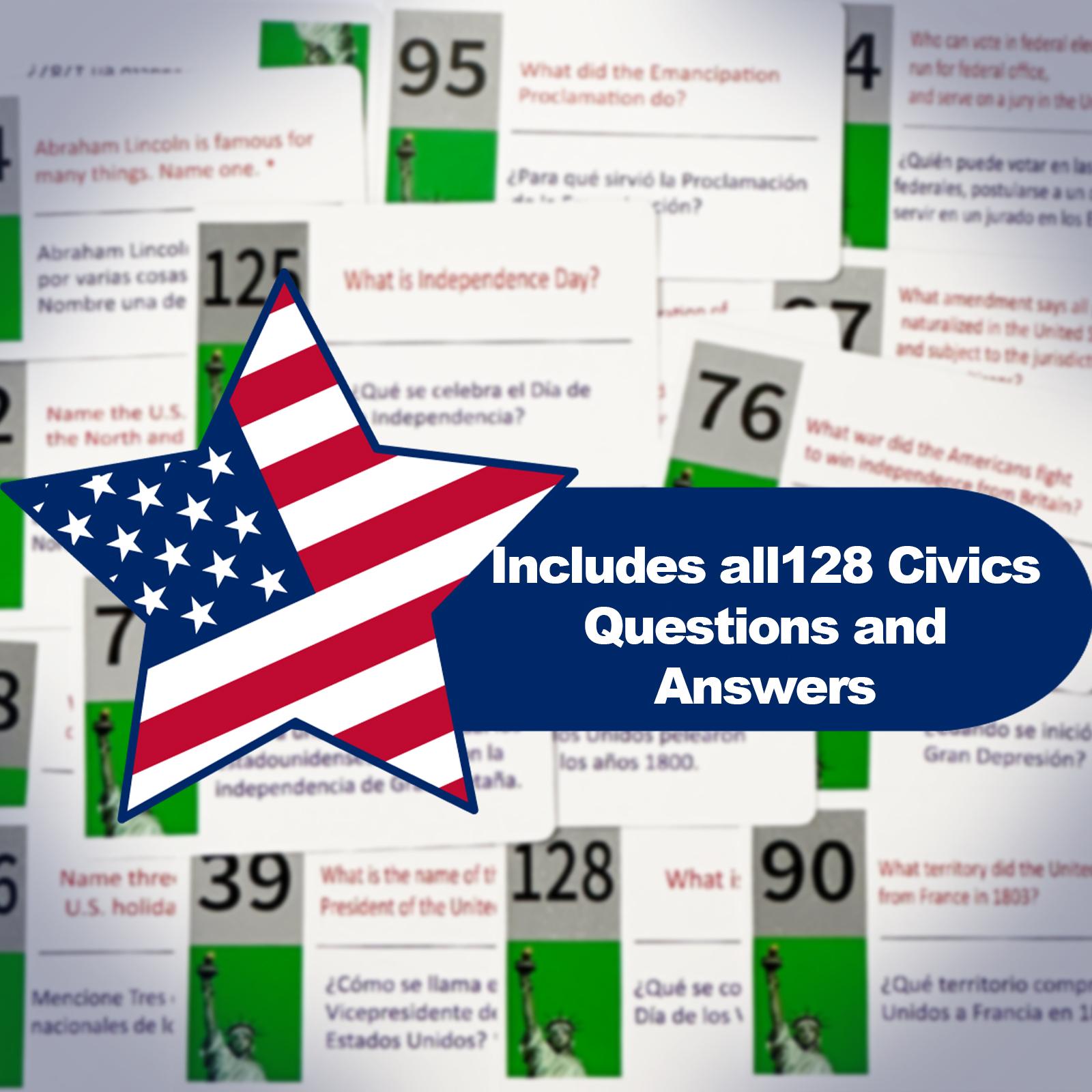 STICQUE 2026 US Citizenship Flash Cards: Study Guide: American Citizenship (Spanish & English). 2026 USCIS 128 Questions and Answers Flash Cards