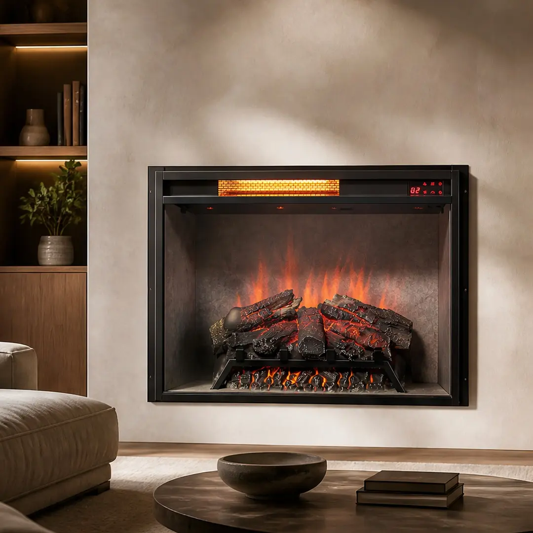 28 Inch Infrared Electric Fireplace Insert Heater with Realistic 3D Flame, 4 Flame Colors, 5 Brightness Levels, 3 Speeds, Touch Panel & Remote, Thermostat 64-82°F, Timer 1-9H, 1500W, Antique Black, Vent Free, Wall Mount or Built-In